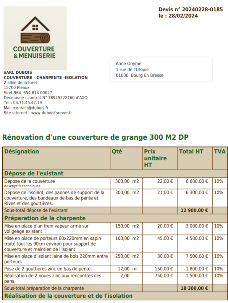 Un logiciel artisan avec des sous-totaux pour une lecture claire